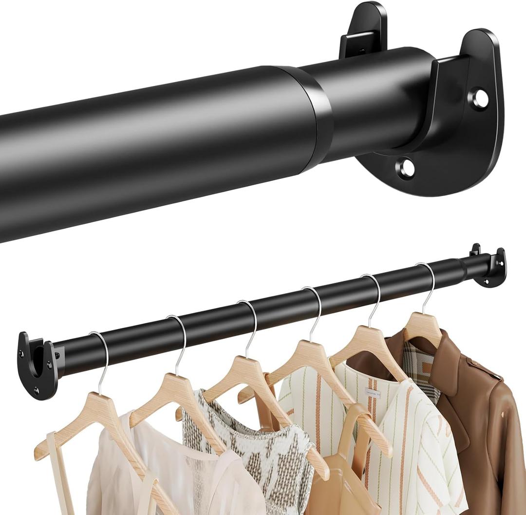 Closet Rods for Hanging Clothes, 17-84 Inches Stepless Adjustable Closet Rod, 1.3 Inch Heavy Duty Metal Closet Rod for Hanging Clothes, Closet Bar Black for Closet Wardrobes Laundry RV