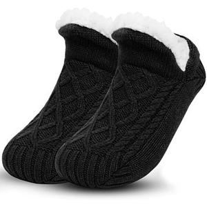Unisex Fluffy Fuzzy Warm Slipper Socks for Men Women, Thick Fleece Lined Non-Slip Socks Indoor Floor (13-15 Women/11.5-13.5 Men, Black)