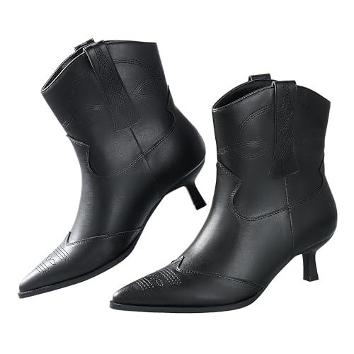 Kitten Heel Ankle Boots for Women Cowgirl Boots Womens Cowboy Booties Pointed Toe Dress Western Short Shoes 7.5