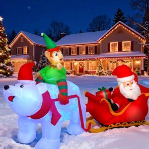 Max Fun 9.5Ft Christmas Inflatables Outdoors Decorations Santa Claus on Sleigh LEDs Build-in Blow Up Christmas Yard Inflatable Decoration for Outdoor Indoor Garden Lawn