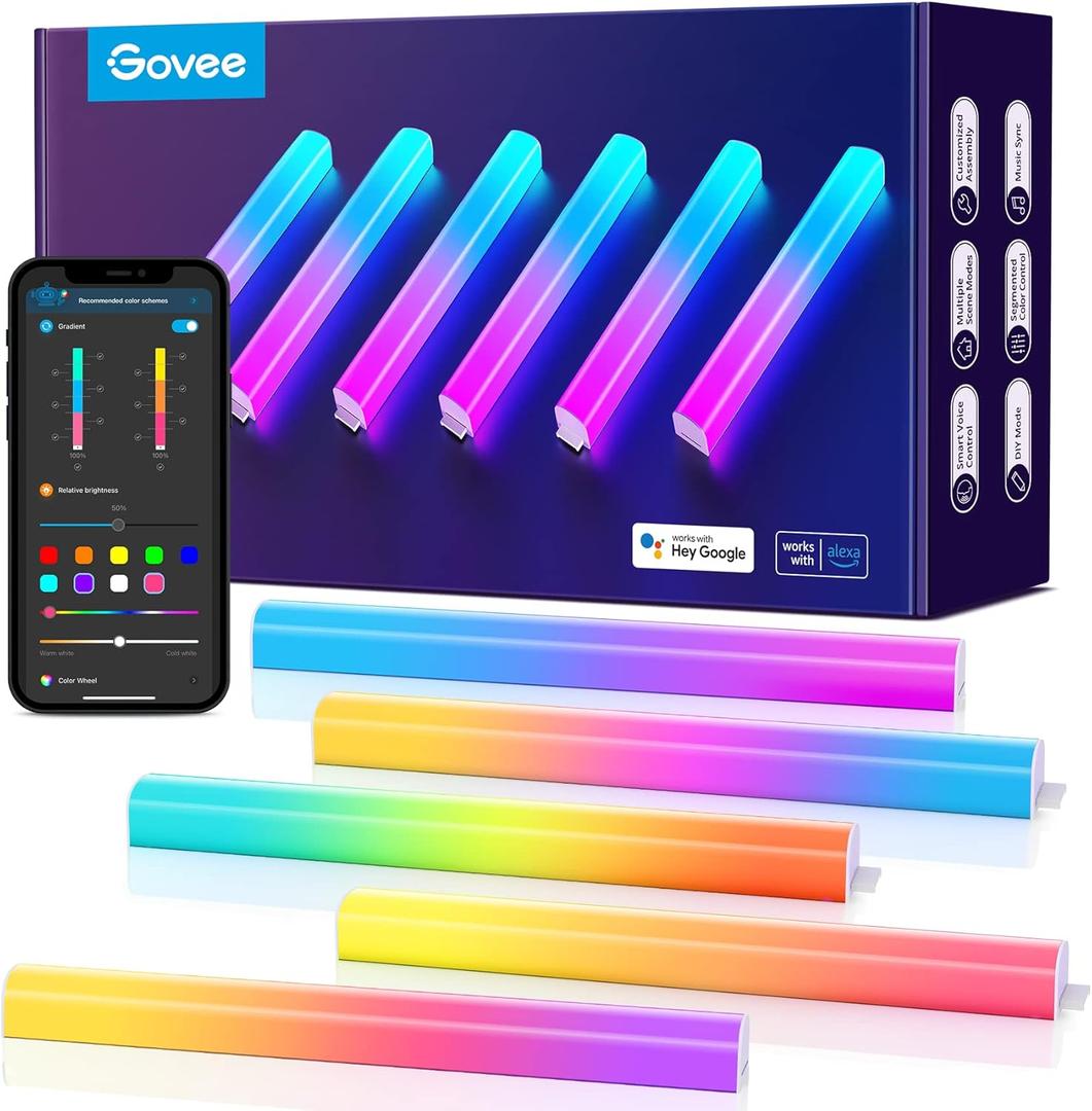 Govee Glide Wall Lights, RGBIC LED Light, Smart Gaming Light Works with Alexa and Google Assistant, RGB Light Bar, LED Wall Lights for Bedroom, 2 Panels Set (3 Sections/Panel) (6 Pcs)
