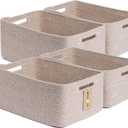 Large Storage Baskets for Organizing, Closet Shelf Baskets for Clothes Blanket Towels, Baby Nursery, Toy Bins Box, Woven Rope Baskets, 17 x 13 x 7.5, 4 Packs Mixed Brown (Natural)