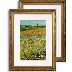 Vintage Ornate Embossing 12x16 Picture Frame, Antique Gold, 2 Pack