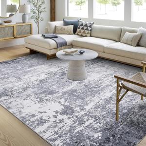 GarveeHome Area Rug 4x6 Stain Resistant Carpet Modern Abstract Rugs Ultra Soft Indoor Floor Cover Accent Rug Low Pile Machine Washable Thin Rug for Living Room Bedroom Dining Room, Light Grey