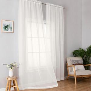 Simplebrand Ivory Sheer Curtains 96 Inches Long, Light Filtering Rod Pocket Solid Color Window Sheer Curtain Panels, Elegant Curtains & Drapes for Living Room, Bedroom 2 Panels (Ivory, 42" W x 96" L)