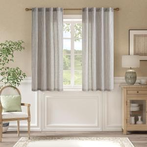 jinchan Linen Curtains Charcoal Grey on Beige Striped Curtains for Living Room Bedroom Ticking Stripe Light Filtering Farmhouse Cottage Core Rustic Back Tab Window Treatment 2 Panels 35x50 inches