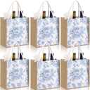 Paterr 6 Pcs Bridesmaid Bags Blue White Vintage Floral Burlap Tote Bridal Party Gift Bags Reusable Jute Tote with Handles Medium for Wedding Day Engagement DIY Shopping Bridal Shower