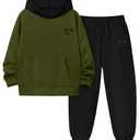 Boys Clothes Size 10-12 Youth Green Hoodies For Boys Sweatshirt Smiley Face Print And Black Sweatpants Kids Boy Fall Outfits 2pcs Sweatsuits (Green)