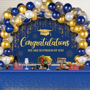 Moukeren 2025 Graduation Decorations Congratulation Party Supplies Congrats Grad Decor Class of 2025 Party Decor Graduation Balloon for Outdoor Indoor Home School Grad Party(Blue, Gold)