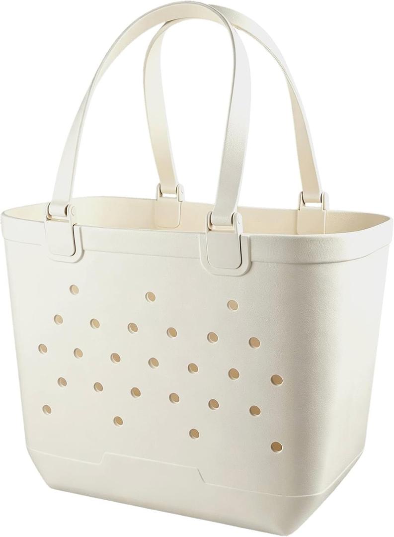 Zaodi Beach Tote Bag, Waterproof Sandproof Rubber Beach Tote Bags For Women | Lightweight, Durable, Reusable, Beach Bag For Summer Pool Travel Grocery Shopping Picnics Sports, Cream Large