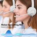 JIAMQISHI USB Headset with Microphone for PC, On-Ear Computer Laptop Headphones with Noise Cancelling Mic in-line Control for Home Office Online Class Zoom (USB+3.5mm, White)