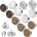 12 Sets Button Pins for Loose Jeans, No Sew Jean Buttons Replacement, Adjustable Metal Snap Tack for Reusable Pants Waist Tightener