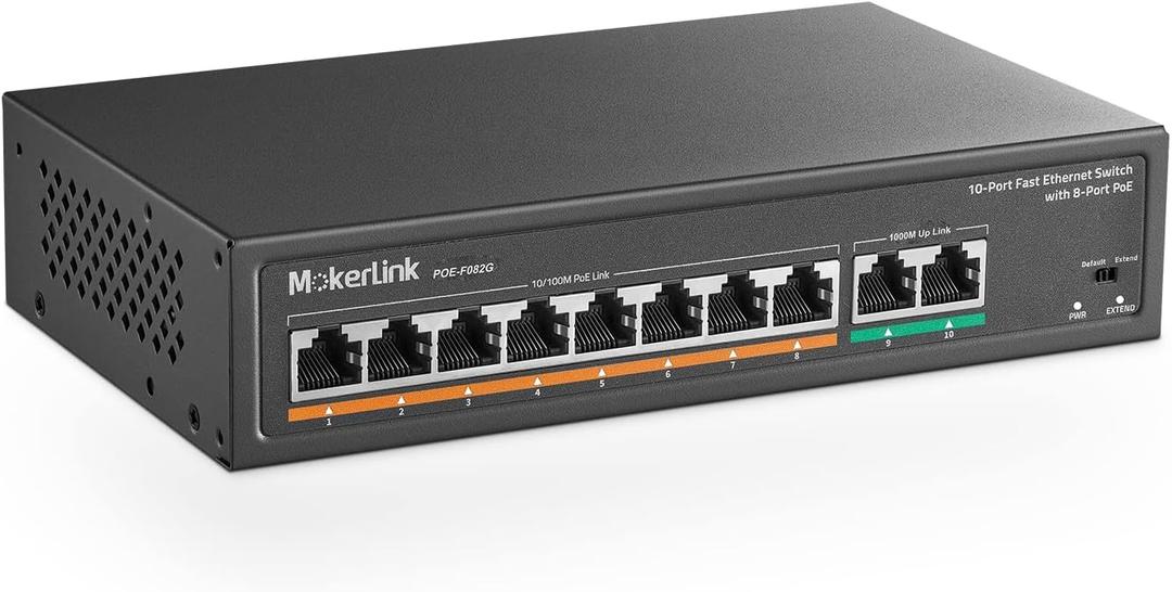 MokerLink 8 Port PoE Switch with 2 Gigabit Uplink, 802.3af/at PoE+ 100Mbps, 120W Built-in Power, Extend to 250Meter, Metal Plug & Play