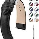 Fullmosa Watch Band, Quick Release Leather Watch Strap for Men Women, Replacement Bands Width 14mm 16mm 18mm 19mm 20mm 21mm 22mm 24mm (Gradient black+silver buckle)
