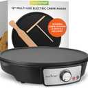 Nutrichef Electric Crepe Maker Pan & Griddle - 12 Inch Nonstick Cooktop, LED Indicators & Adjustable Temperature Control, Includes Spatula, Batter Spreader, Cooks Crepes, Roti & Pancakes