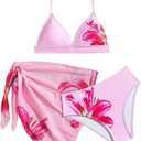 Amazon.com: Verdusa Girl's 3 Piece Bikini Sets Boho Floral Backless Halter Top with Cover Up Skirt Swimsuit Pink 8 Years : Clothing, Shoes & Jewelry, 12Y