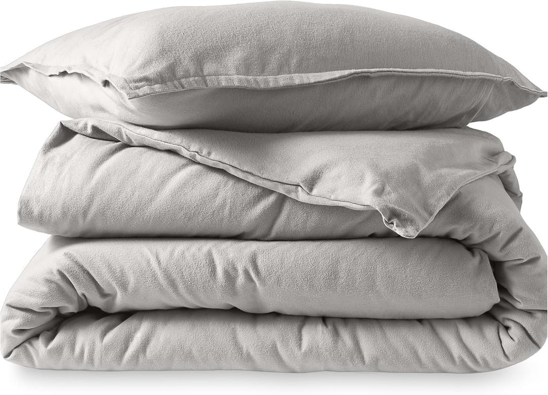 Bare Home Flannel Duvet Cover Set - Extra Long - 100% Cotton, Velvety Soft Heavyweight Premium Flannel, Double Brushed - Includes Sham Pillow Covers (Twin/Twin XL, Light Grey)