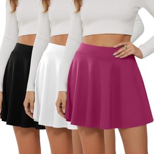 Neer 3 Pack Women's Mini Skater Skirts with Shorts, a Line Pleated Flared High Waist Casual Stretchy Versatile Basic Skirts, Small