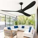 72" Outdoor Ceiling Fans for Patios, Matte Black Ceiling Fans Without Lights, 3 Blades Wood Ceiling Fan with No Light by Remote Control for Indoor Outdoor Patio Porch Living Room