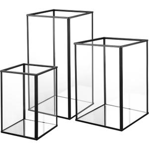 Phosphor Large Glass Hurricane Candle Holder Set of 3 PCS Black Glass Candle Holder for Thankgiving Wedding Party Holiday