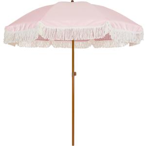 AMMSUN 7ft Patio Umbrella with Fringe Outdoor Tassel Umbrella UPF50+ Premium Steel Pole and Ribs Push Button Tilt, Elegant Pink