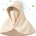 Women Sun Hat with Neck Flap Face Cover UPF 50+ UV Protection Wide Brim Visor Fishing Hat for Outdoor Summer Hiking (Beige)