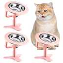 Raised Cat Bowls, Indoor Cats with Height-Adjustable Stand, Non-Slip Stainless Steel Bowls, 15° Tilted Cat Food Bowls (3-Pack, Pink)