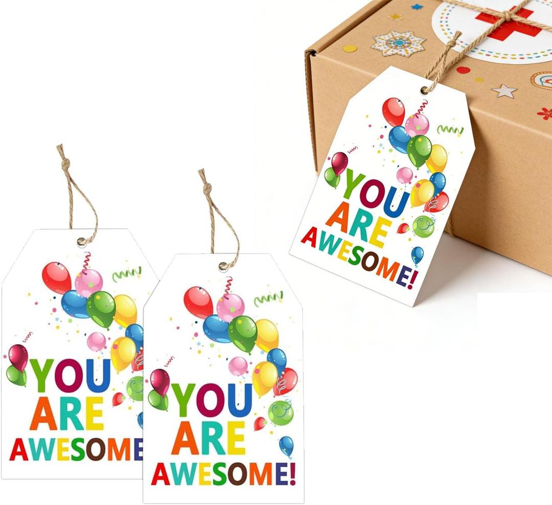 2 x You are Awesome Tags 3.3x2.1 Inch, 50 Pack Mini Thank You Cards Blank Back for Handwritten Notes, Appreciation Gifts for Teachers Nurses Coworkers Students