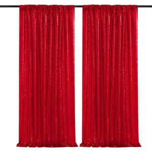 Party Backdrop Curtains 2 Pcs 5FTx10FT Red Sequin Backdrop Sparkly Glitter Fabric Backdrop Birthday Christmas Decorations