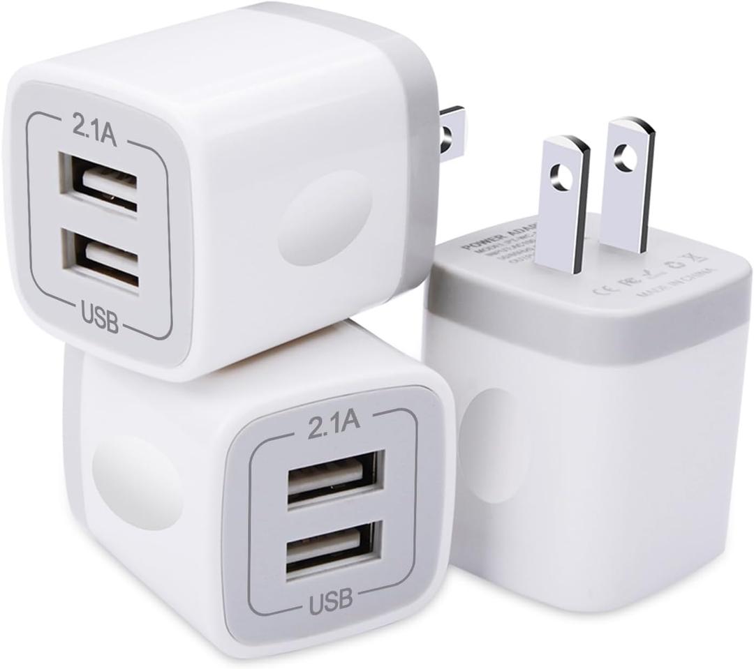 USB Plug, USB Wall Charger 3 Pack, GiGreen Dual Port Electrical Plug Wall Outlet Charger Cube 5V 2.1A Charging Block Compatible iPhone 16 15 14 13 12 11 X,Samsung S25 S24 S23 S20 S10 S9 Note20,LG,Moto