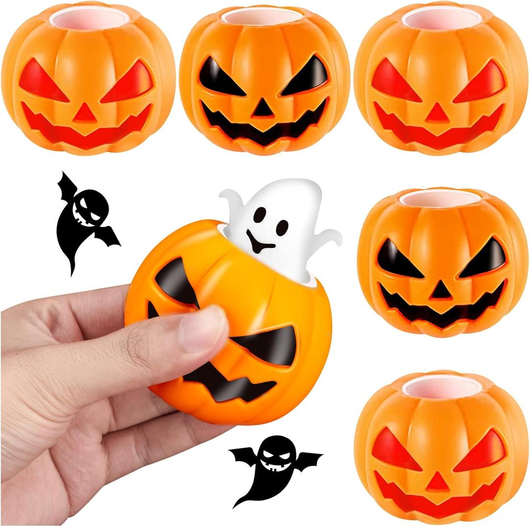 6PCS Halloween Pumpkin Head Stress Ball, Cute Ghost Pop Up Toys for Relieve Stress, Squeeze Fidget Toys for Office (Red,Black)
