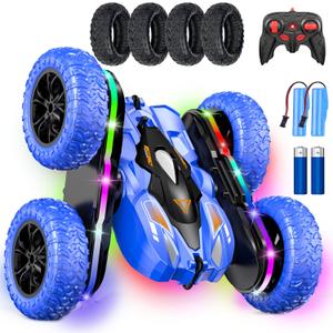 Wedopro RC Car for Boy Ages 6-12: 2 Batteries 360 Stunt Rotating 4WD Remote Control Toy with Headlights, Indoor Outdoor Birthday Gifts for Kids 6 7 8 9 10 11 12, Blue