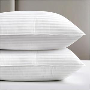 viewstar Bed Pillows Queen Size Set of 2, Hotel Collection, Down Alternative Soft Pillow for Back, Stomach or Side Sleepers, Striped White