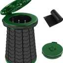 Portable Toilet for Camping, Adjustable Portable Camping Toilet, Luggage Toilet with Lid, Strap, Toiletry Bag for Camping, Hiking, Travel and Car (Green)