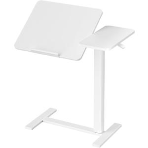 DUMOS Overbed Bedside Table Adjustable with Wheels, Mobile Standing Stand Up Rolling Laptop PC Desks with Tilting Top Height Tray Side Computer Workstation for Bedroom on Hospital Home Use, White