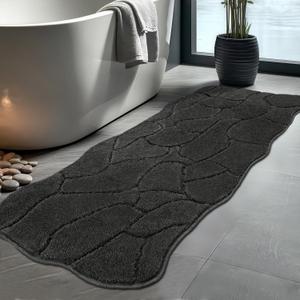 Large Bathroom Rugs Runner, 24x59 Extra Soft Absorbent Shaggy Long Bath Mats, Non-Slip Machine Washable Modern Bath Carpet Runner for Bathroom Laundry Room Kitchen (Charcoal)