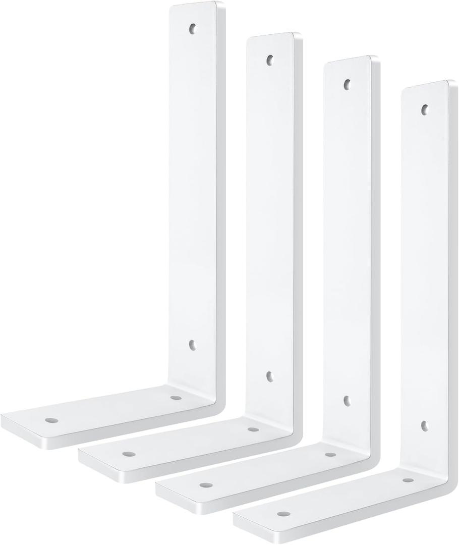 White Floating Shelf Bracket 10 Inch, 4 Pack Heavy Duty Shelf Brackets, Wall Shelf Bracket for DIY Decorative with Mounting Hardware (L 10" x H 6" x W1.5")