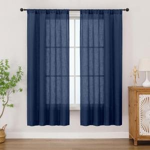 Chyhomenyc Semi Sheer Curtains 63 Inch Length 2 Panels for Living Room, Light Filtering Faux Linen Slub Textured Burlap Soft Airy Window Curtain Drapes for Bedroom, Each 42Wx63L