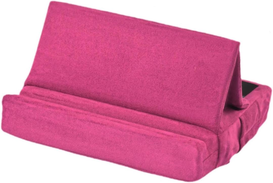Tablet Pillow Holder with Pocket and Pen Mount Portable Wide and Deep Groove Tablet Soft Pad Dock Flat Computer Stand for Reading, Red