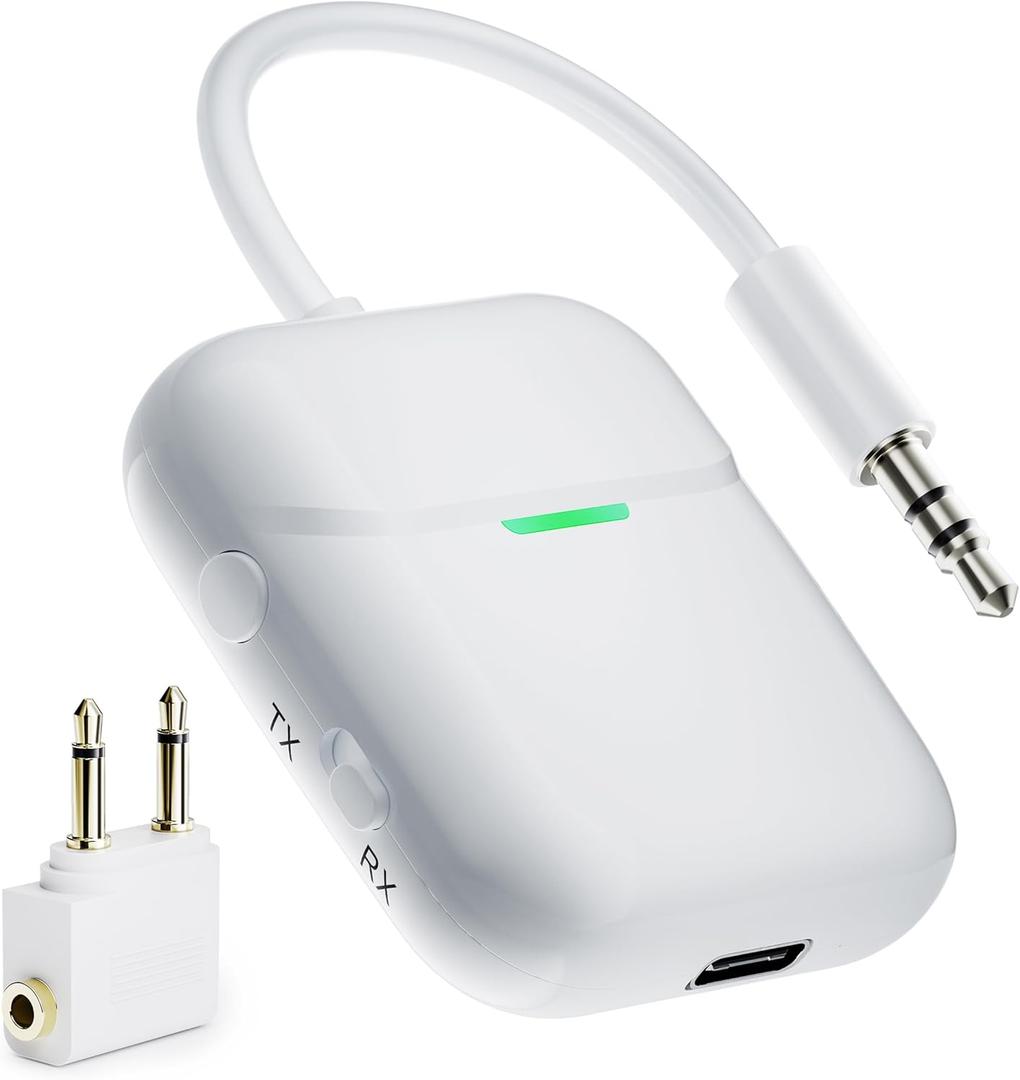 Nulaxy Bluetooth Transmitter Receiver for 2 AirPods or BT Devices, Bluetooth Wireless Transmitter for Headphones, 3.5mm Aux Audio Jack Adapter for Airplane