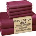 Casa Platino Full Size Sheet Set  6 Piece Cooling Sheets Full Size 100% Cotton Crisp Percale Sheets with Breathable & Cozy Feel, 15" Deep Pocket Fitted Sheet for Secure Fit  Windsor Wine