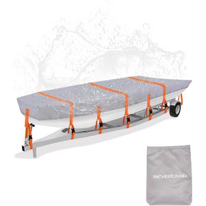 Jon Boat Cover 14ft - 16 ft Heavy Duty Jon Boat Waterproof Trailerable Jon Boat Covers with Windproof Straps, Fits 16ft Long and Beam Width up to 75 inches, Gray
