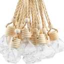 DMuuuDM 20 Pcs 8ml Hanging Car Air Freshener Diffuser,Empty Refillable Clear Glass Essential Diffuser Oil Aromatherapy Fragrance Perfume Pendant Vials with Wooden Caps & Hanging String