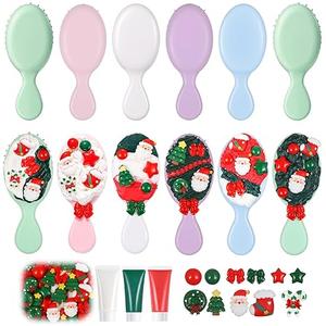 Vesici 12 Pcs Christmas Mini Hair Brush DIY Hairbrush Kits Detangling Christmas Stocking Stuffers Xmas Gifts for Women Spa Party Supplies DIY Crafts