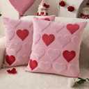 Fjfz Valentines Day Throw Pillow Covers 18 x 18 Inch Set of 2, Valentines Day Decorations Soft Plush Faux Fur Pink Love Hearts Home Decor, Bedroom Living Room Sofa Wedding Couch Cushion Case