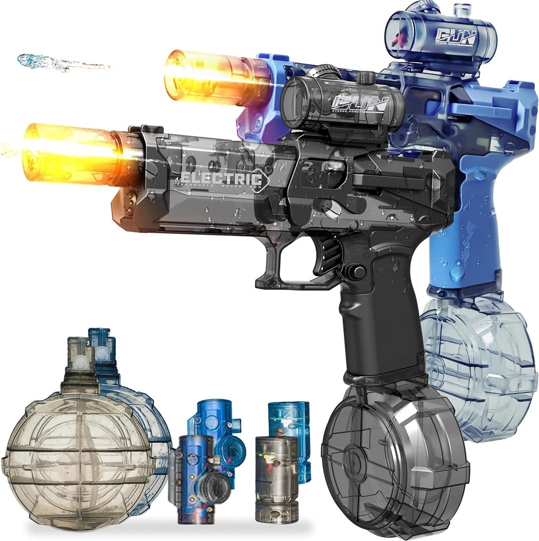 2 Pack Electric Water Guns with LED Lights, Fully Automatic Squirt Guns, 2832 FT Long Range Water Blaster Soakers for Kids & Adults, Summer Outdoor Pool Beach Water Toys