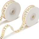 White Christmas Ribbon Bulk for Gift Wrapping 5/8" Glitter Gold Merry Christmas Cotton Ribbon Xmas Bows for Crafts Decorative Supplies DIY Holiday Xmas Tree Decorations (20 Yards)