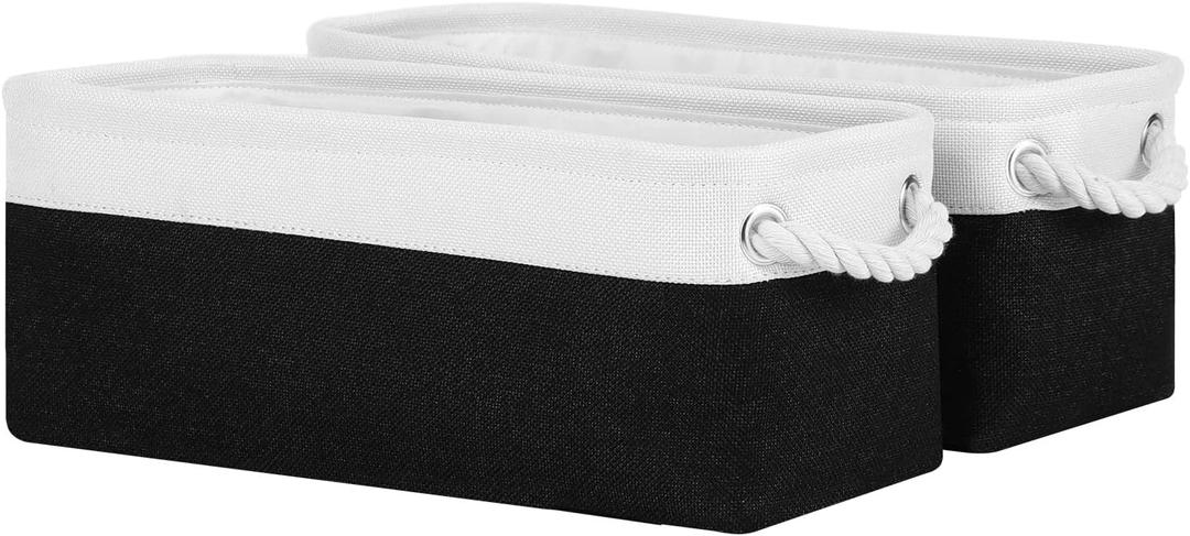 DULLEMELO Toilet Paper Storage Basket, Toilet Paper Basket for Back of Toilet, Bathroom Storage Basket for Cosmetics Towels Toilet Paper, Toilet Tank Basket with Rope Handles for Toilet(White&Black) (Narrow-15"x6"x5.5")