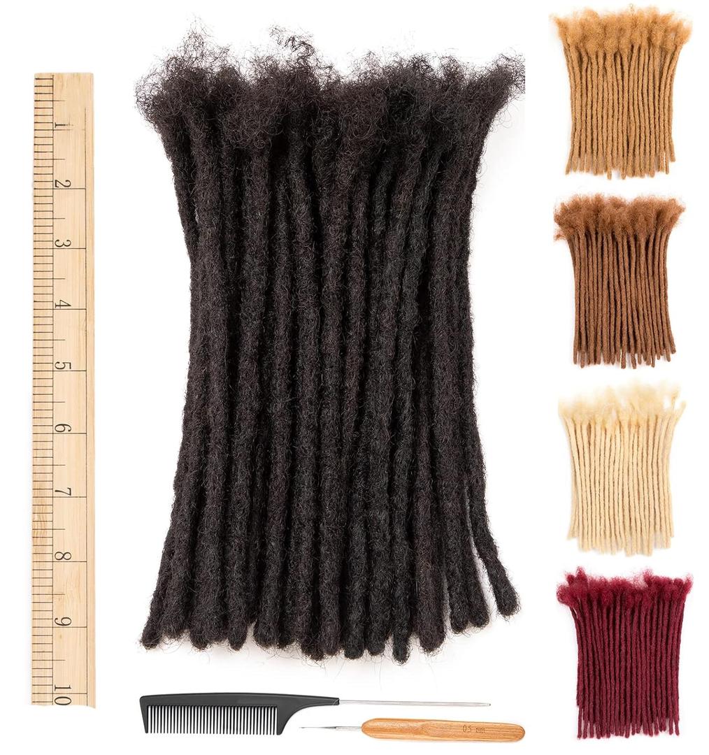 DAIXI 0.24Inch Thickness 8-16 Inch 60 Strands 100% Real Human Hair Dreadlock Extensions for Man/Women Full Head Handmade 0.6cm Thinner Can Be Dyed and Bleached Soft Dreadlocks with Needle and Comb