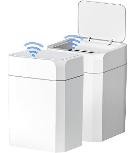 ELPHECO 2 Pack 3.5 Gallon Bathroom Trash Can with Lid Motion Sensor Slim Garbage Can Bathroom Decor Waterproof Smart Small Trash Bin for Kitchen, Office, Bedroom, Living Room, Toilet (Black)